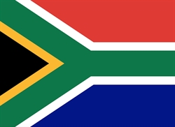 [ai] Flag of South Africa featuring a horizontal pattern with red, blue, and green fields, a black triangle bordered by yellow, and white stripes.